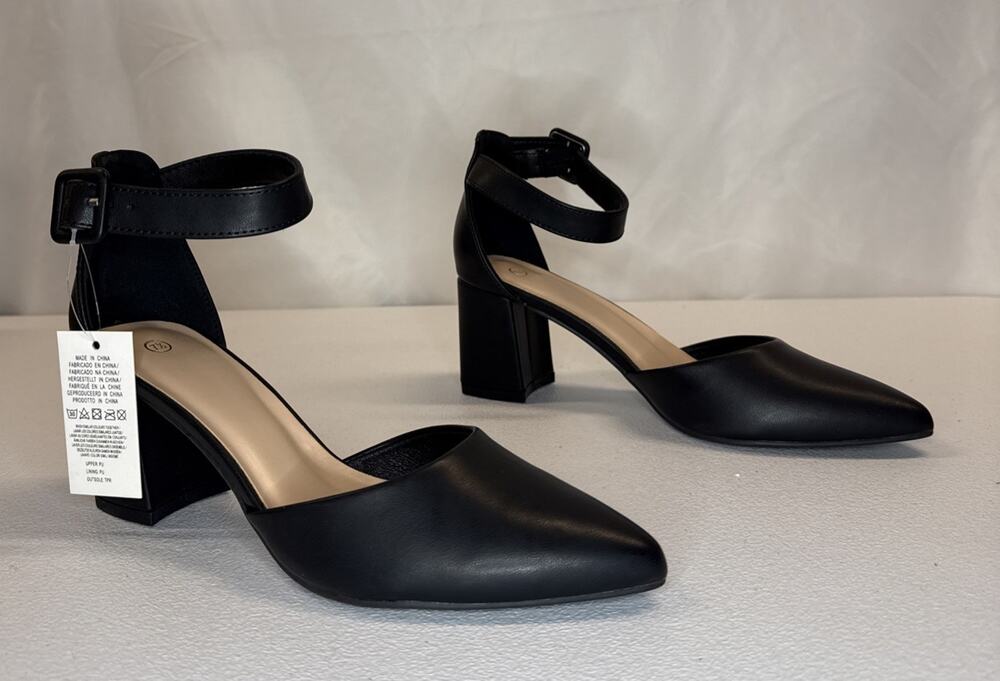 Mysoft Women's Pointed Toe Chunky Heels Black Size 7.5